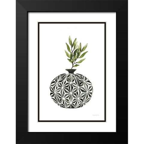 Geometric Vases IV Green Black Modern Wood Framed Art Print with Double Matting by Charro, Mercedes Lopez