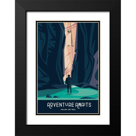 Adventure Awaits Black Modern Wood Framed Art Print with Double Matting by Escalante, Omar