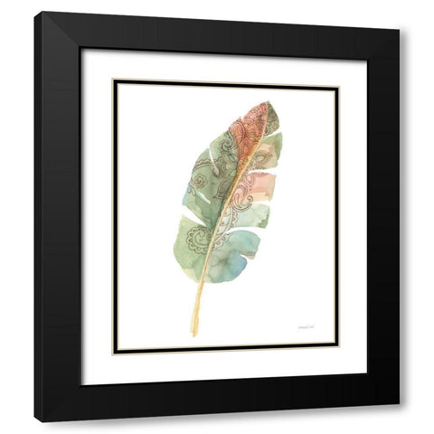 Boho Tropical Leaf I on White Black Modern Wood Framed Art Print with Double Matting by Nai, Danhui