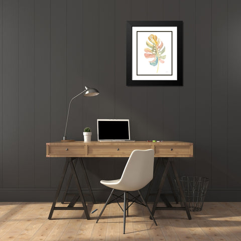Boho Tropical Leaf II on White Black Modern Wood Framed Art Print with Double Matting by Nai, Danhui