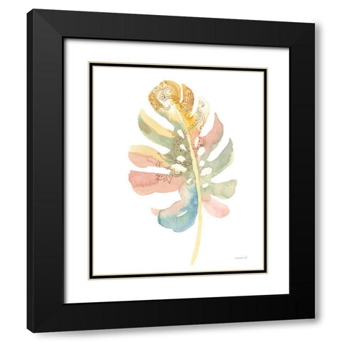 Boho Tropical Leaf II on White Black Modern Wood Framed Art Print with Double Matting by Nai, Danhui