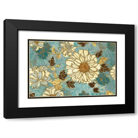 Sophias Flowers Blue Black Modern Wood Framed Art Print with Double Matting by Wild Apple Portfolio
