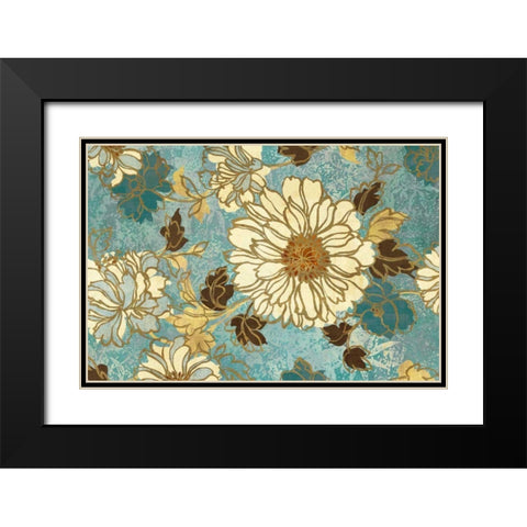 Sophias Flowers Blue Black Modern Wood Framed Art Print with Double Matting by Wild Apple Portfolio