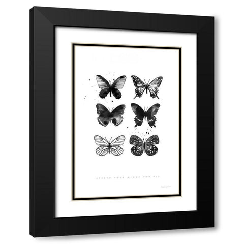 Six Inky Butterflies Black Modern Wood Framed Art Print with Double Matting by Charro, Mercedes Lopez