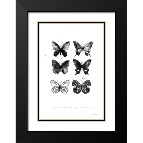 Six Inky Butterflies Black Modern Wood Framed Art Print with Double Matting by Charro, Mercedes Lopez