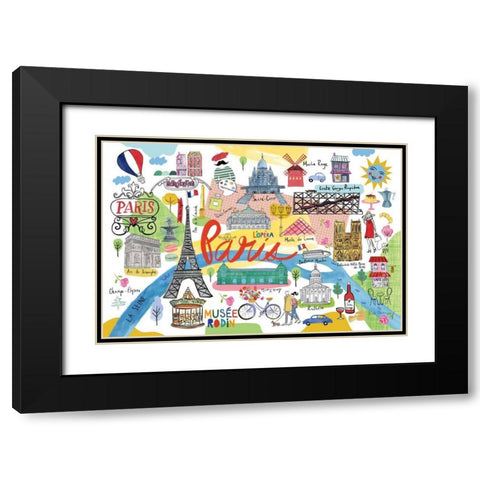 Paris Map Black Modern Wood Framed Art Print with Double Matting by Zaman, Farida