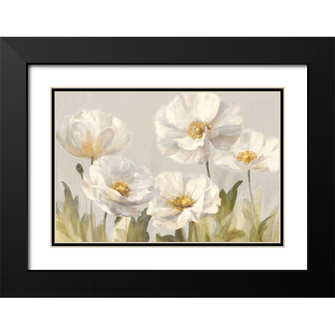 White Anemones Black Modern Wood Framed Art Print with Double Matting by Nai, Danhui