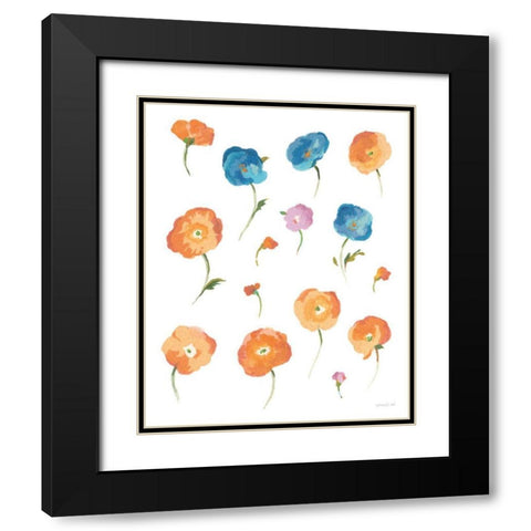 Retro Flowers II Black Modern Wood Framed Art Print with Double Matting by Nai, Danhui