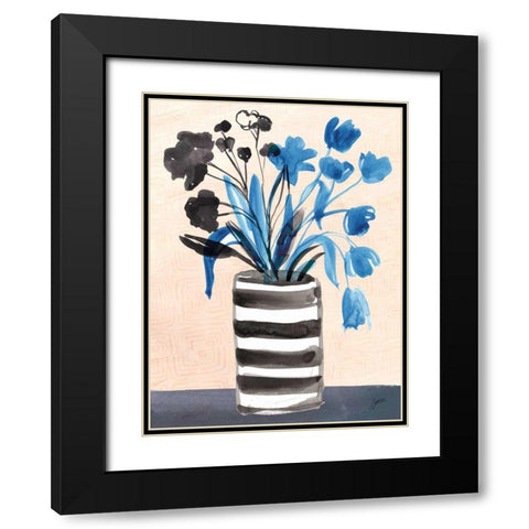 Blue Blooms Black Modern Wood Framed Art Print with Double Matting by Panganiban, Karyn