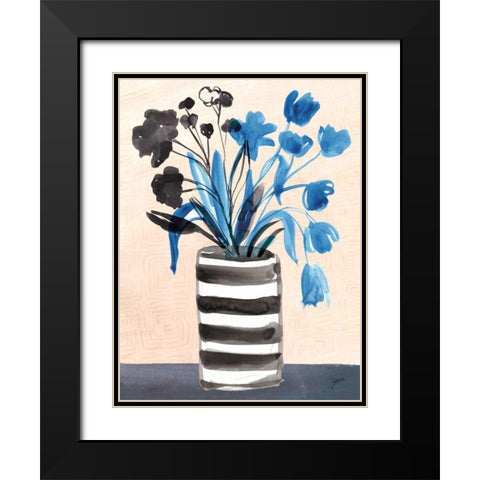 Blue Blooms Black Modern Wood Framed Art Print with Double Matting by Panganiban, Karyn