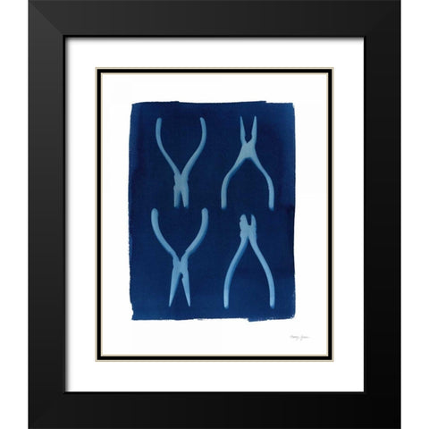 Cyanotype Tools XII Black Modern Wood Framed Art Print with Double Matting by Green, Nancy