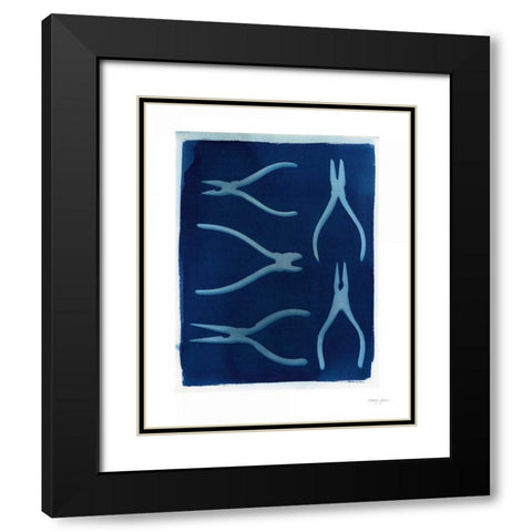 Cyanotype Tools XIII Black Modern Wood Framed Art Print with Double Matting by Green, Nancy
