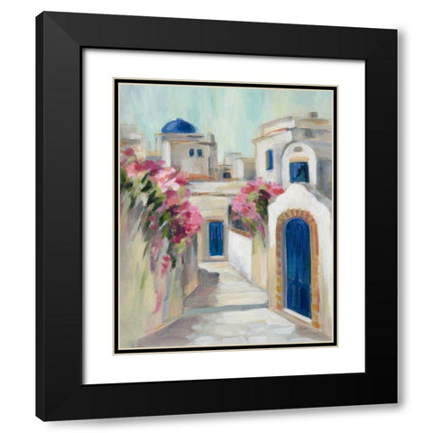 Santorini Street I Black Modern Wood Framed Art Print with Double Matting by Vassileva, Silvia