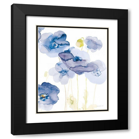 Delicate Poppies II Blue Black Modern Wood Framed Art Print with Double Matting by Nai, Danhui