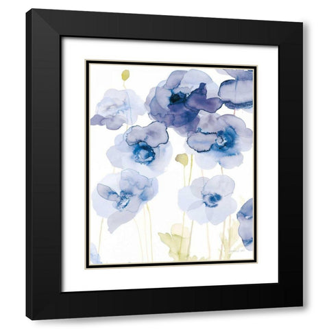 Delicate Poppies III Blue Black Modern Wood Framed Art Print with Double Matting by Nai, Danhui