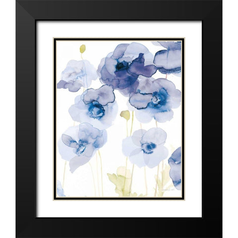 Delicate Poppies III Blue Black Modern Wood Framed Art Print with Double Matting by Nai, Danhui