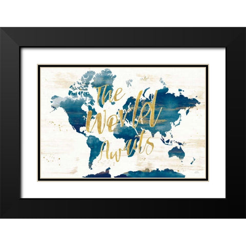 Desert Blooms Abstact Map The World Black Modern Wood Framed Art Print with Double Matting by Marshall, Laura