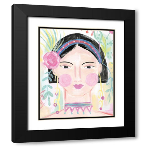 Boho Lady V Black Modern Wood Framed Art Print with Double Matting by Zaman, Farida
