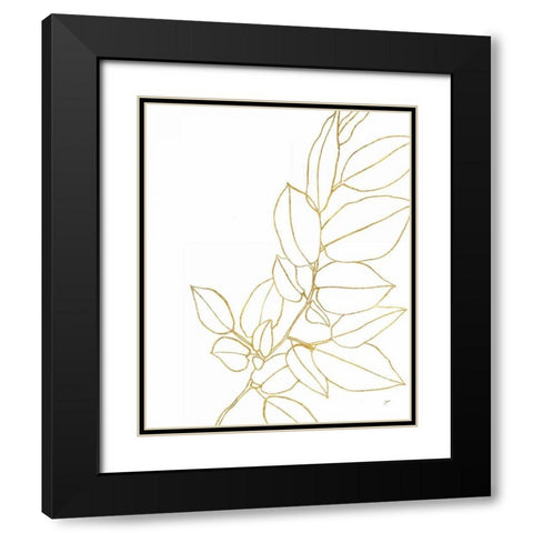Gold Magnolia Branch II Black Modern Wood Framed Art Print with Double Matting by Panganiban, Karyn