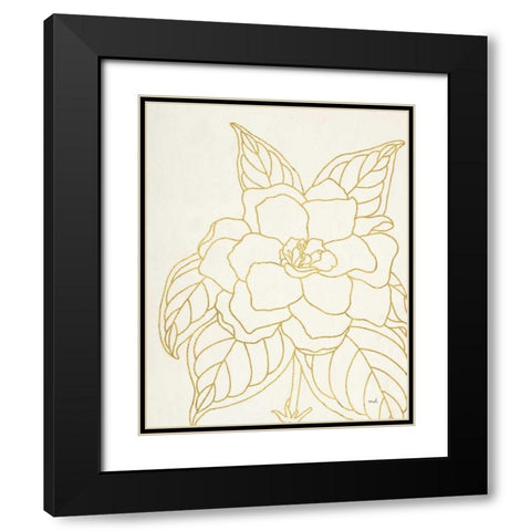 Gold Gardenia Line Drawing Crop Black Modern Wood Framed Art Print with Double Matting by Hershey, Moira