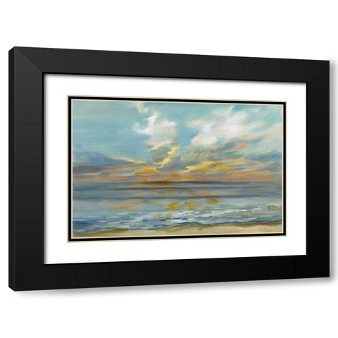Rhythmic Sunset Waves Black Modern Wood Framed Art Print with Double Matting by Vassileva, Silvia