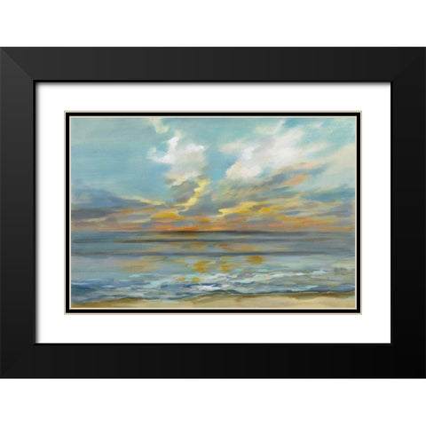 Rhythmic Sunset Waves Black Modern Wood Framed Art Print with Double Matting by Vassileva, Silvia