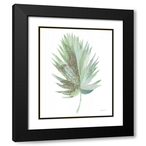 Boho Tropical Leaf IV Green Black Modern Wood Framed Art Print with Double Matting by Nai, Danhui