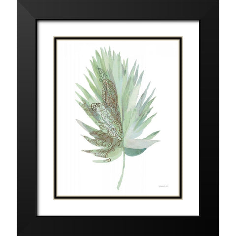 Boho Tropical Leaf IV Green Black Modern Wood Framed Art Print with Double Matting by Nai, Danhui