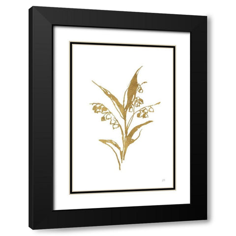 Gold Line Lily of the Valley I Black Modern Wood Framed Art Print with Double Matting by Paschke, Chris