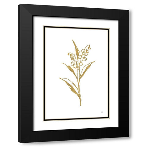 Gold Line Lily of the Valley II Black Modern Wood Framed Art Print with Double Matting by Paschke, Chris