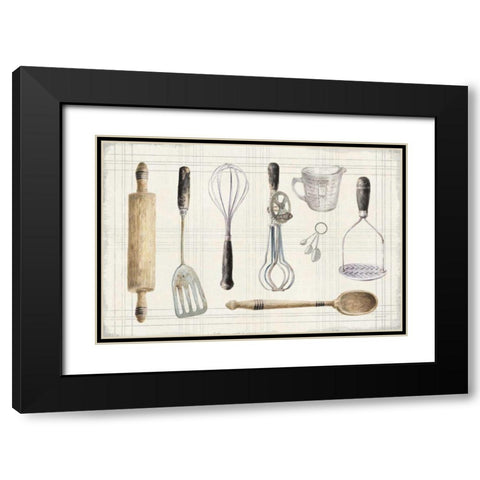 Floursack Kitchen IX Dark Black Modern Wood Framed Art Print with Double Matting by Nai, Danhui