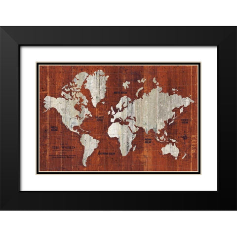 Old World Map Rust Black Modern Wood Framed Art Print with Double Matting by Wild Apple Portfolio