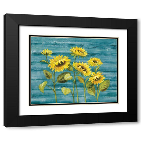 Cottage Sunflowers Teal Black Modern Wood Framed Art Print with Double Matting by Vassileva, Silvia