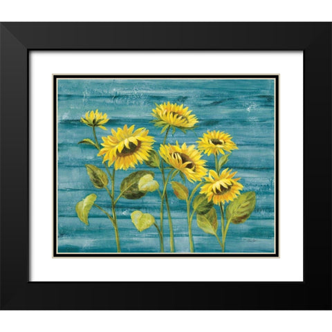 Cottage Sunflowers Teal Black Modern Wood Framed Art Print with Double Matting by Vassileva, Silvia