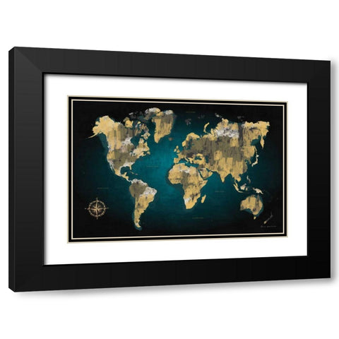 Sketched World Map Black Modern Wood Framed Art Print with Double Matting by Escalante, Omar