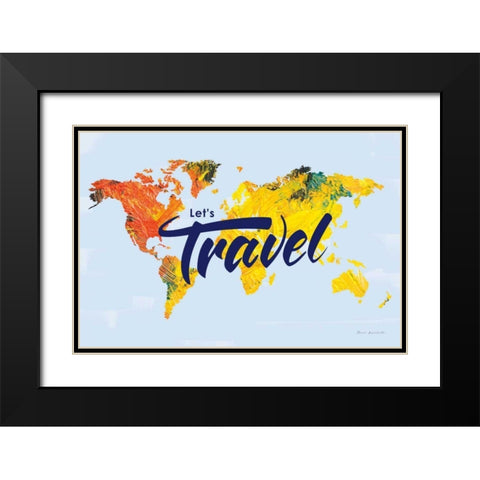 Lets Travel World Map Black Modern Wood Framed Art Print with Double Matting by Escalante, Omar