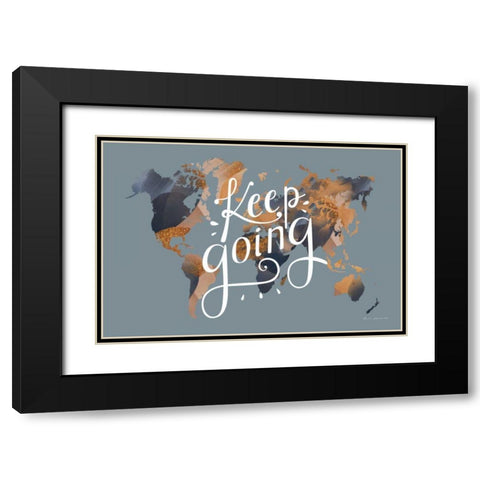 Keep Going World Map Black Modern Wood Framed Art Print with Double Matting by Escalante, Omar