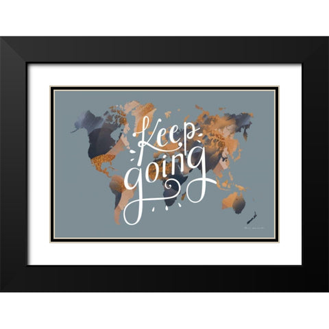 Keep Going World Map Black Modern Wood Framed Art Print with Double Matting by Escalante, Omar