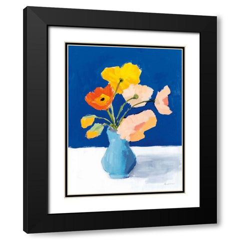 Poppies on Blue Black Modern Wood Framed Art Print with Double Matting by Munger, Pamela