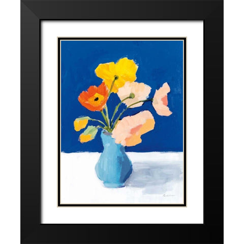 Poppies on Blue Black Modern Wood Framed Art Print with Double Matting by Munger, Pamela