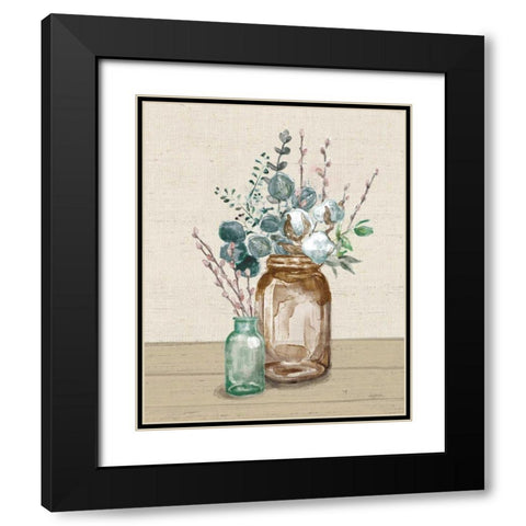 Cotton Bouquet II Cream Black Modern Wood Framed Art Print with Double Matting by Urban, Mary