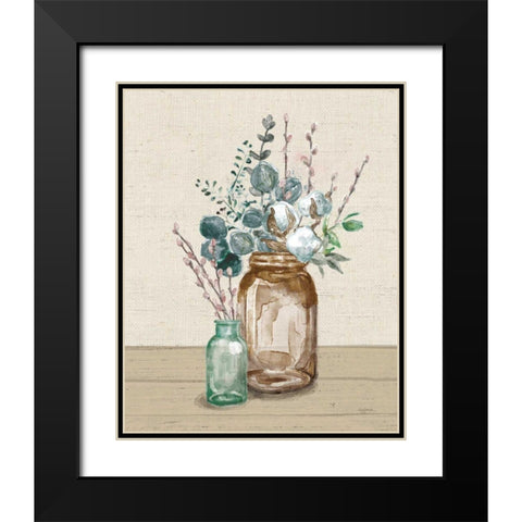 Cotton Bouquet II Cream Black Modern Wood Framed Art Print with Double Matting by Urban, Mary