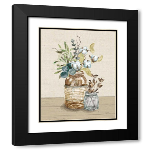 Cotton Bouquet III Cream Black Modern Wood Framed Art Print with Double Matting by Urban, Mary