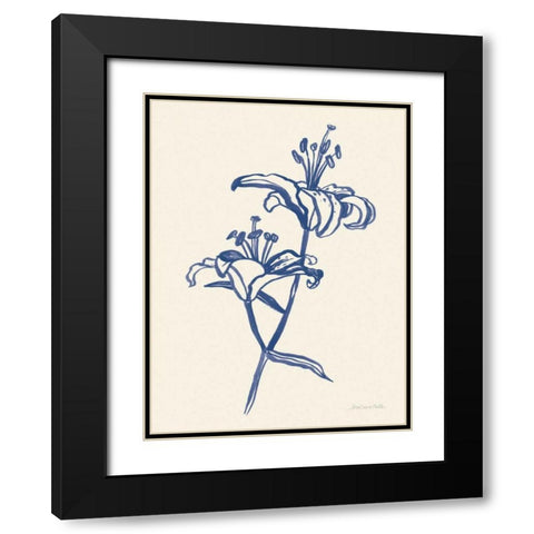 Ink Lilies I Blue Black Modern Wood Framed Art Print with Double Matting by Miller, Sara Zieve