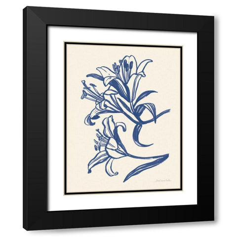 Ink Lilies II Blue Black Modern Wood Framed Art Print with Double Matting by Miller, Sara Zieve