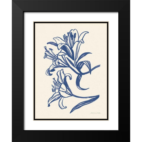 Ink Lilies II Blue Black Modern Wood Framed Art Print with Double Matting by Miller, Sara Zieve