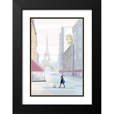 Paris Morning Walk Black Modern Wood Framed Art Print with Double Matting by Escalante, Omar