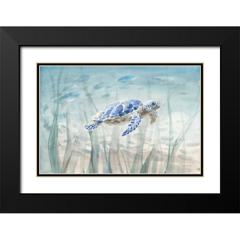 Undersea Turtle Black Modern Wood Framed Art Print with Double Matting by Nai, Danhui