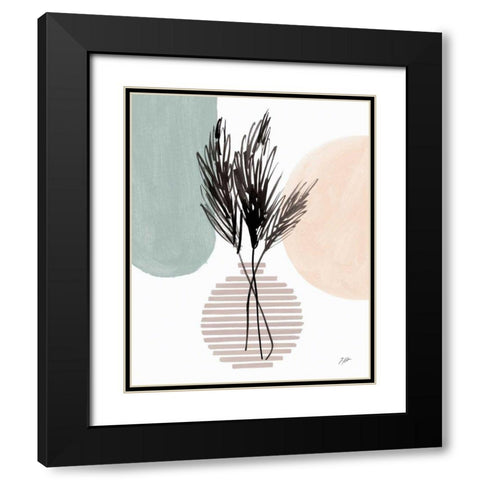 Pampas Stem Still Life Soft Coral Black Modern Wood Framed Art Print with Double Matting by Panganiban, Karyn
