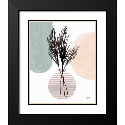 Pampas Stem Still Life Soft Coral Black Modern Wood Framed Art Print with Double Matting by Panganiban, Karyn